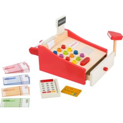 Small foot kasseapparat i tr�-med kassestrimmel 