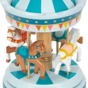 Small Foot musik boks i tr� med karrusel og heste cirkusdesign