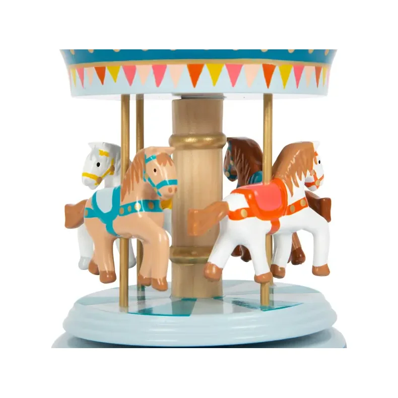 Small Foot musik boks i tr� med karrusel og heste cirkusdesign