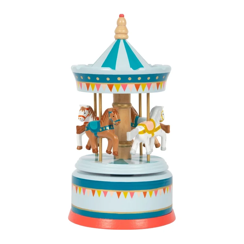 Small Foot musik boks i tr� med karrusel og heste cirkusdesign