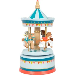 Small Foot musik boks i tr� med karrusel og heste cirkusdesign