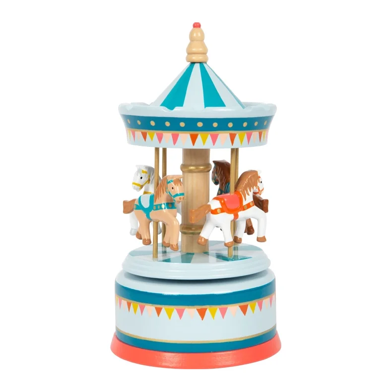 Small Foot musik boks i tr� med karrusel og heste cirkusdesign