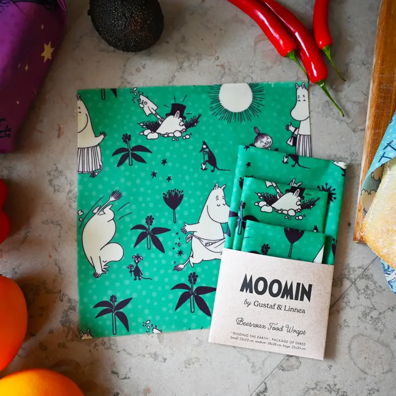 Moomin by G&L - genanvendelige Bivoks madindpakning "Tending the earth" 3-pak