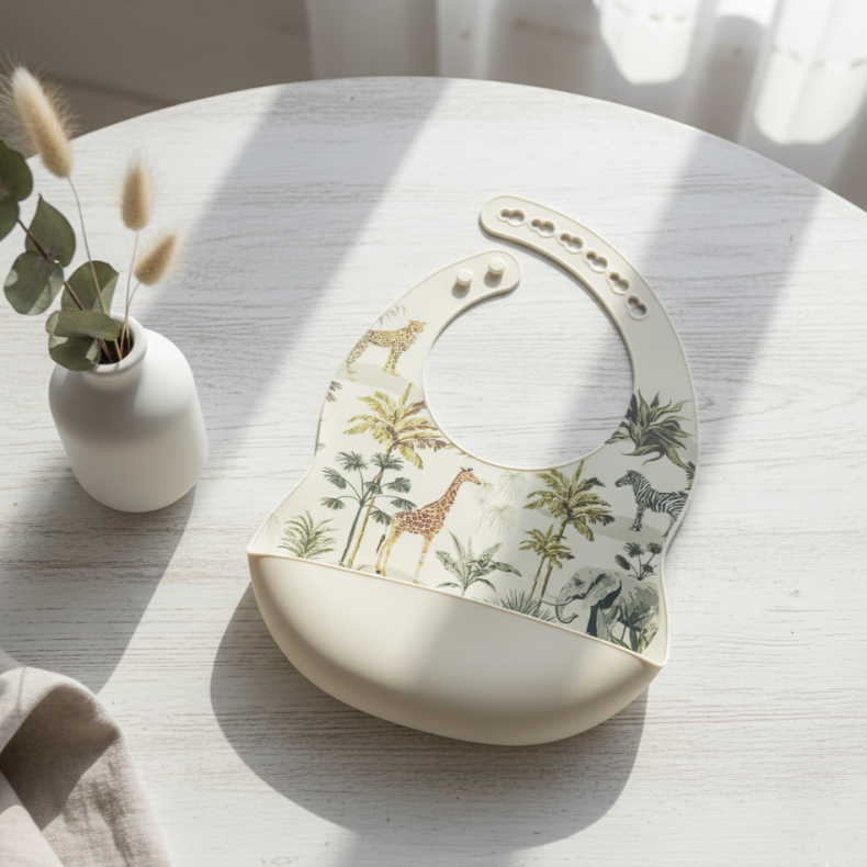  Rammelaartje Silikone hagesmk med jungle motiv-Beige