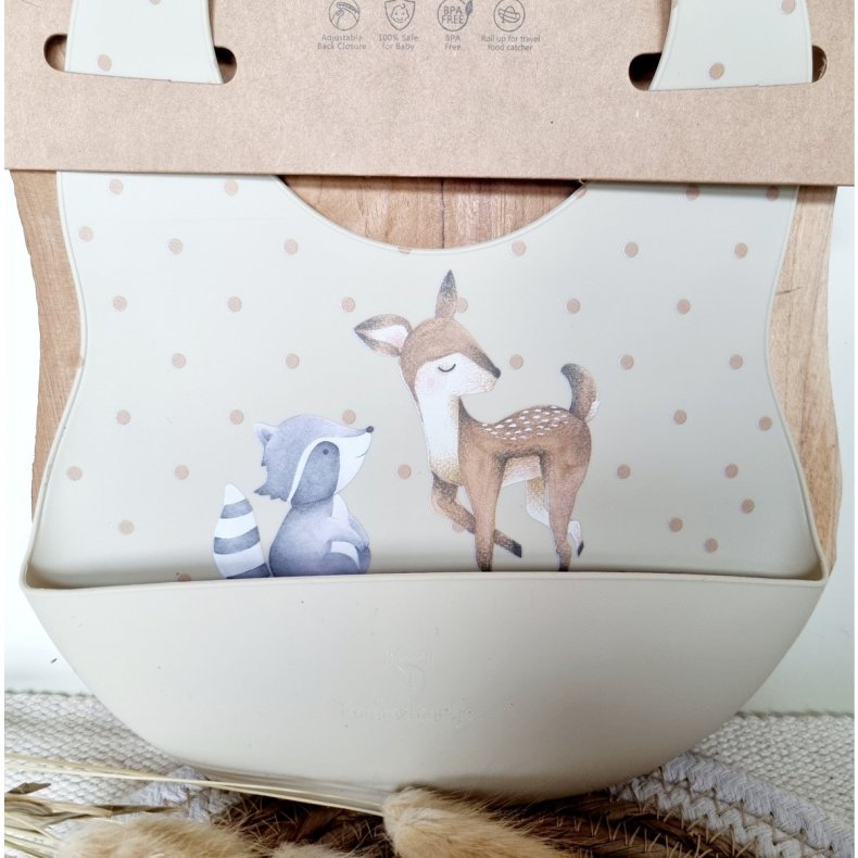 Rammelaartje silikone hagesmk medhjort og vaskebjrn-beige