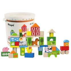 Magni Klodser i opbevaringskasse - Bondegrdstema i strke farver 50 stk