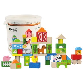 Magni Klodser i opbevaringskasse - Bondegrdstema i strke farver 50 stk