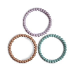 Mushie Silikone Pearl Bidering/Bidearmbnd  3-Pack - Lilac/Cyan/Soft Peach