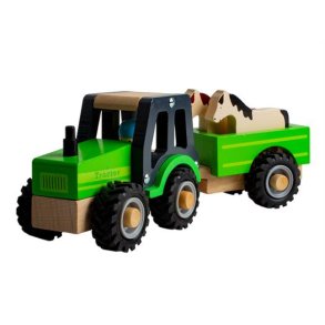 Magni traktor i tr med anhnger og dyr