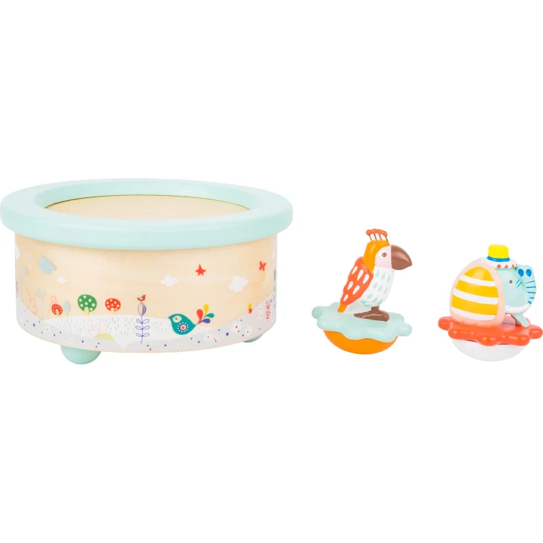 Small Foot musik boks i tr� med papeg�je og elefant